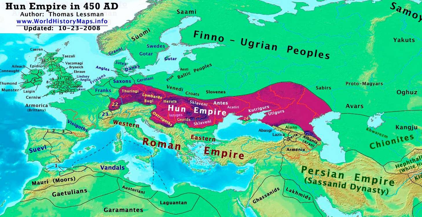 A Hun Birodalom 450 körül